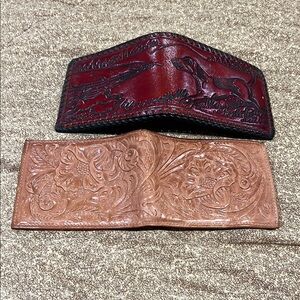 Red and Brown Leather Key and Card Holders with Embossed Design